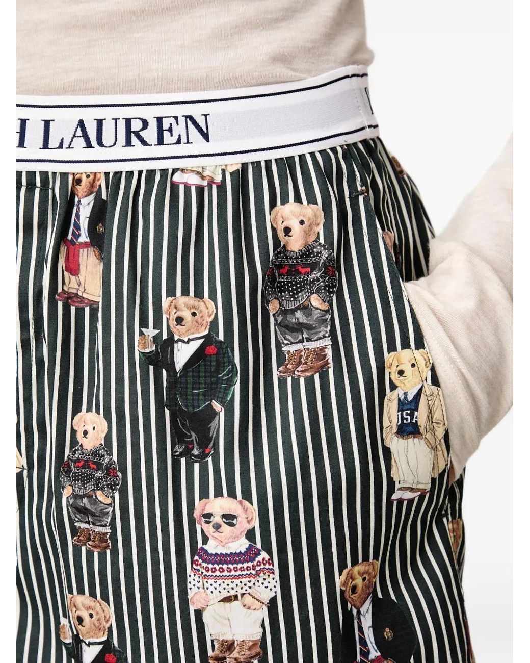 Polo Ralph Lauren Gray Polo Bear Striped Pajama Shorts