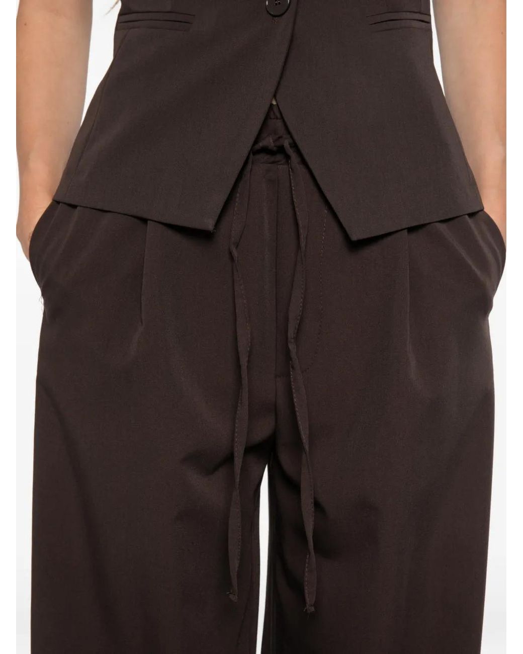 ViCOLO Brown Drawstring Wide-Leg Trousers