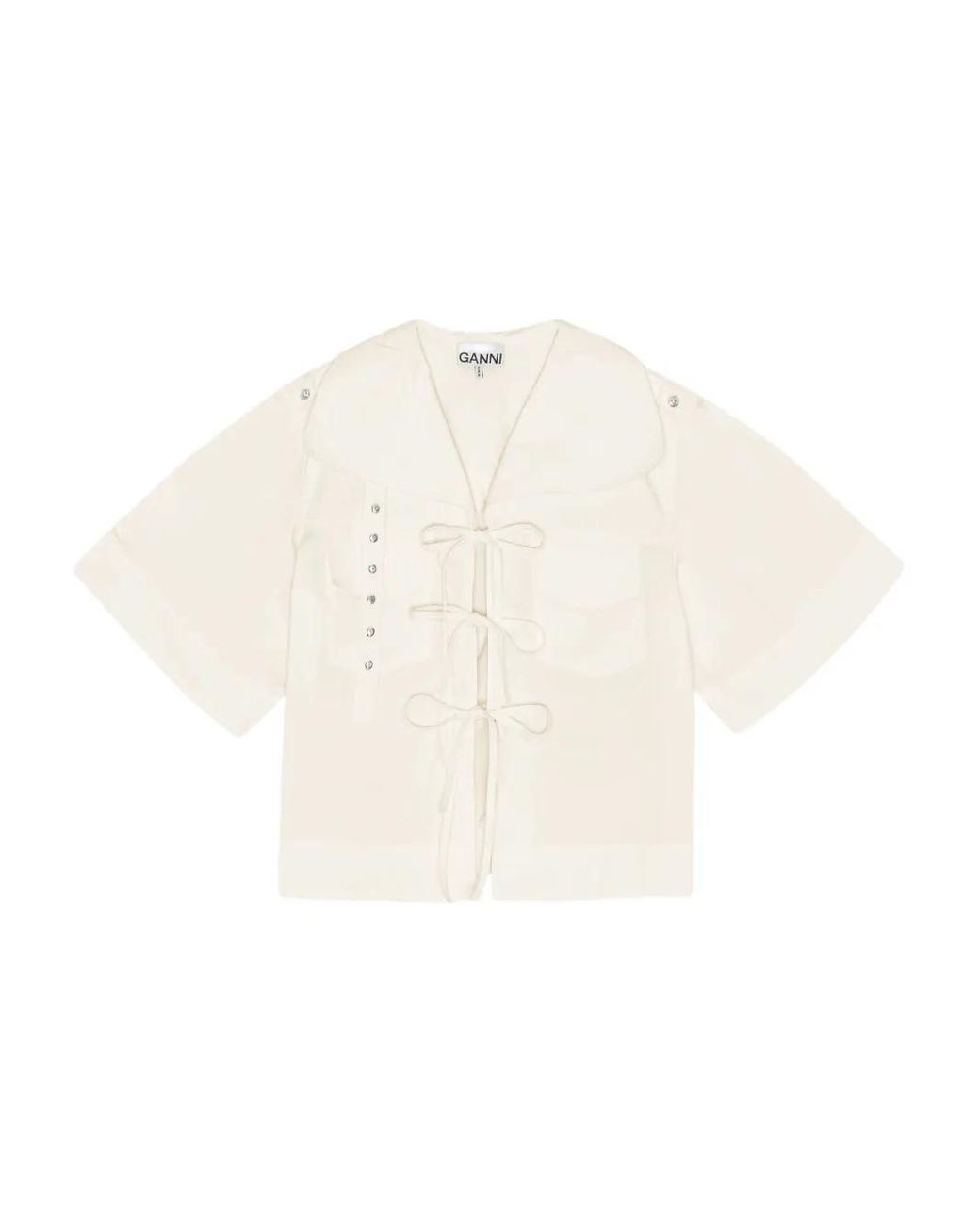Ganni White Self-Tie Blouse