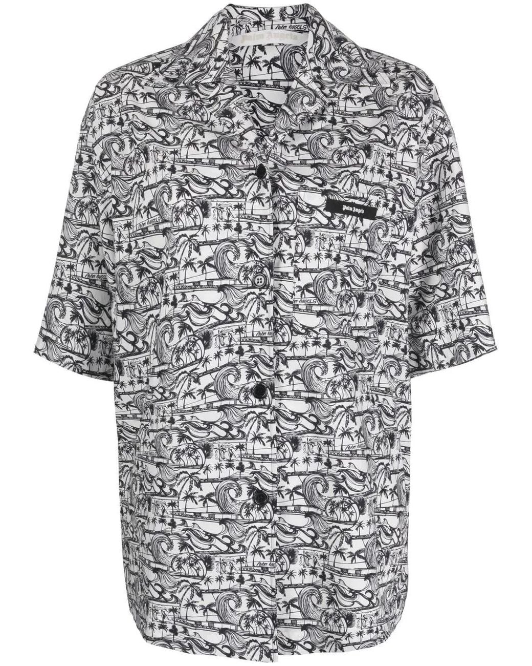 Palm Angels Gray Palm Tree-Print Shirt