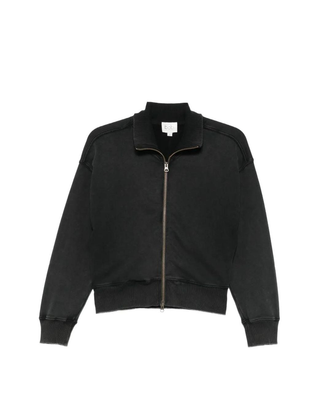 Bobi Black Funnel-Neck Zip-Up Sweatshirt