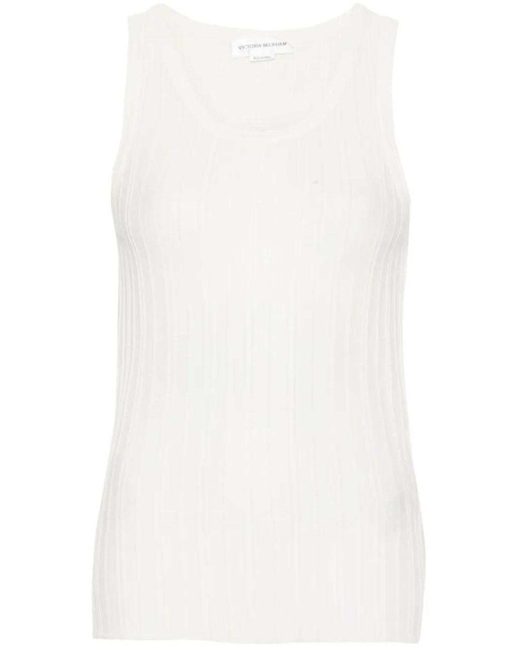 Victoria Beckham White Striped Fine-Knit Tank Top