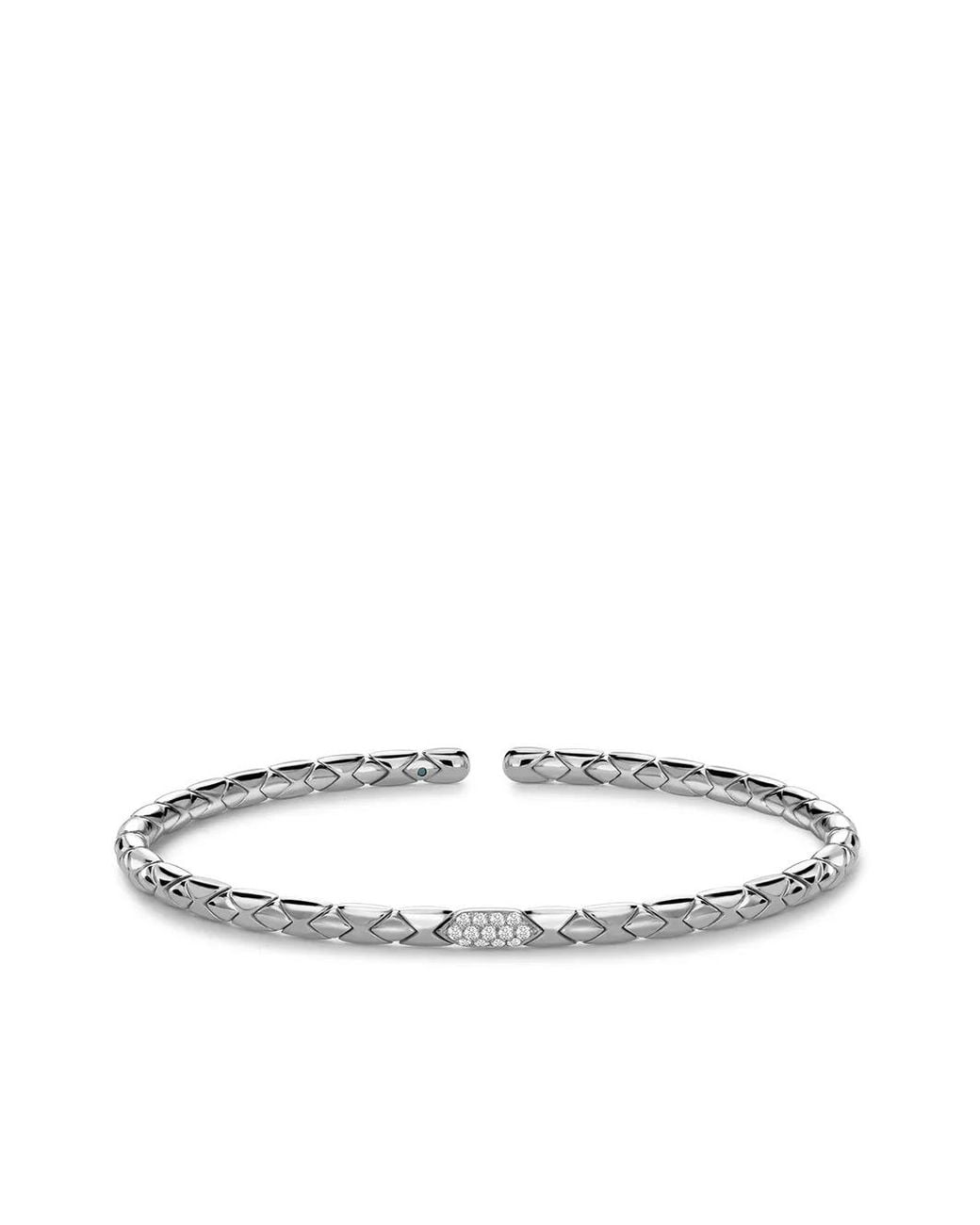 Pragnell White 18Kt Diamond Grooved Textured Bangle Bracelet