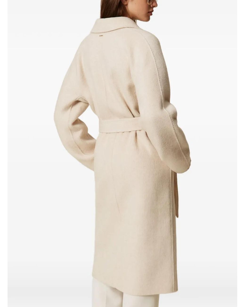 Twinset White Manteau Ceinturé À Boutonnière Croisée