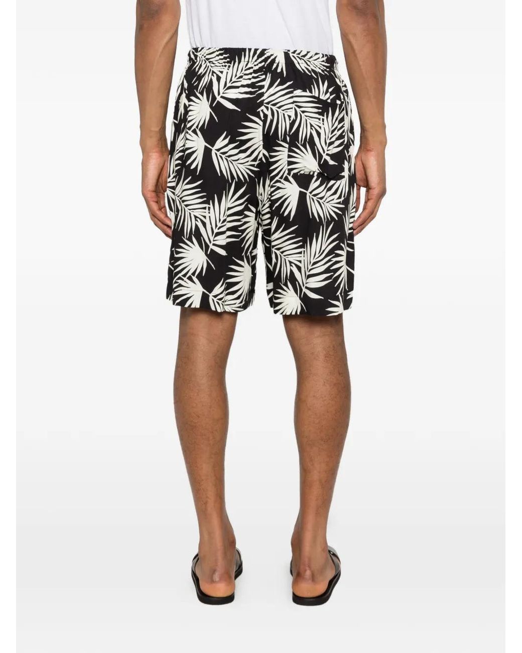 Laneus Black Leaf Print Shorts for men
