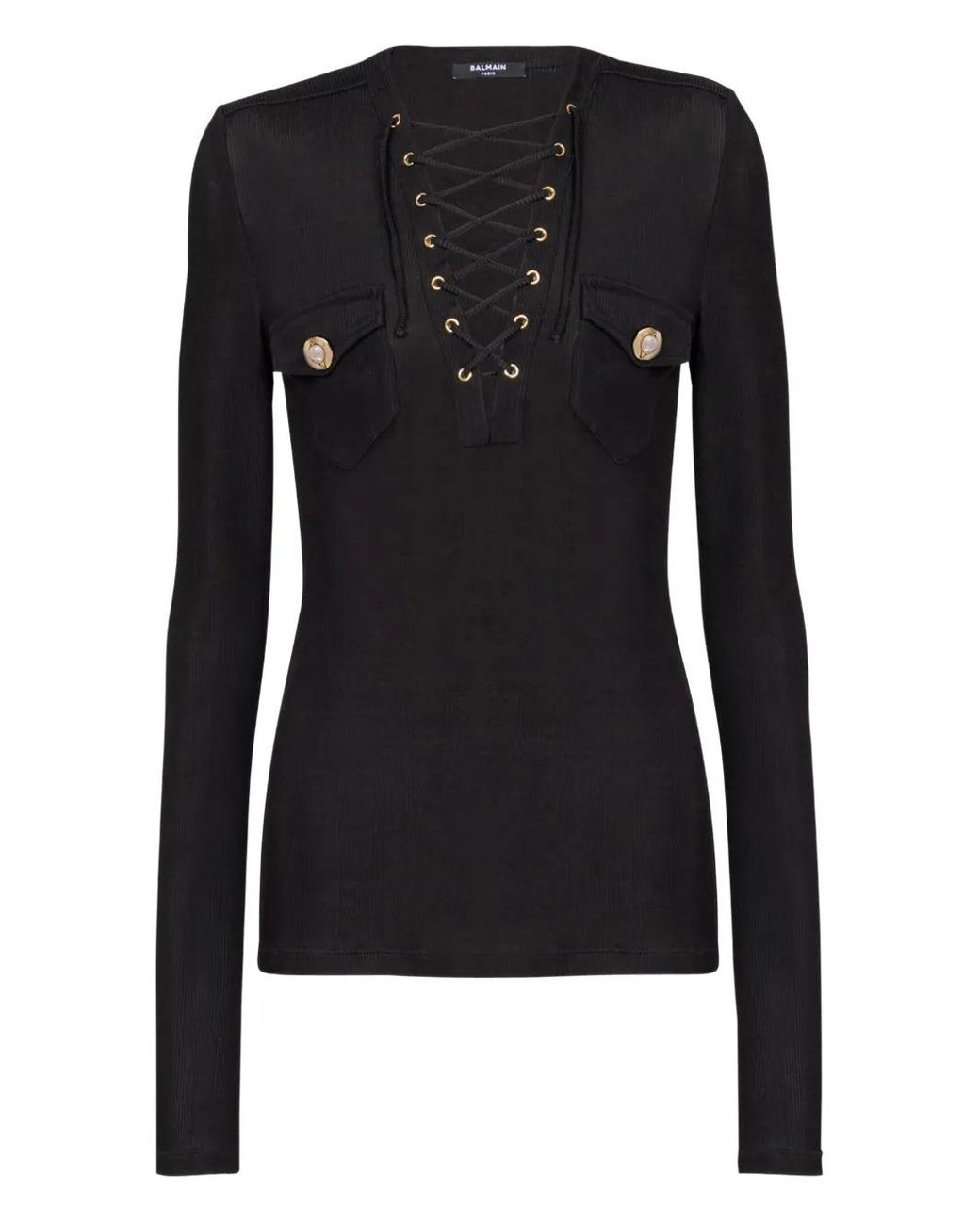 Balmain Black Long-Sleeved Lace-Up Top