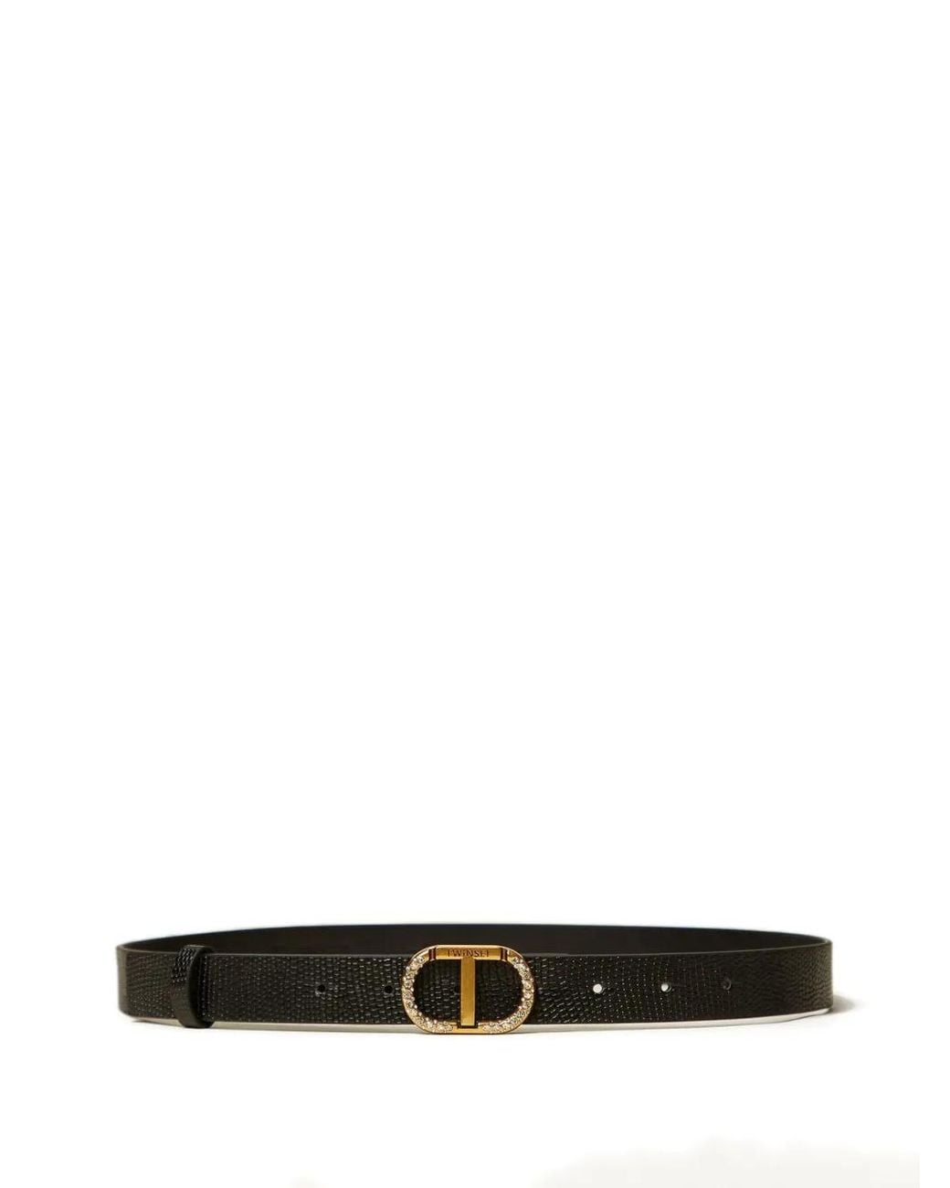 Twinset White Rhinestone-Embellished Leather Belt