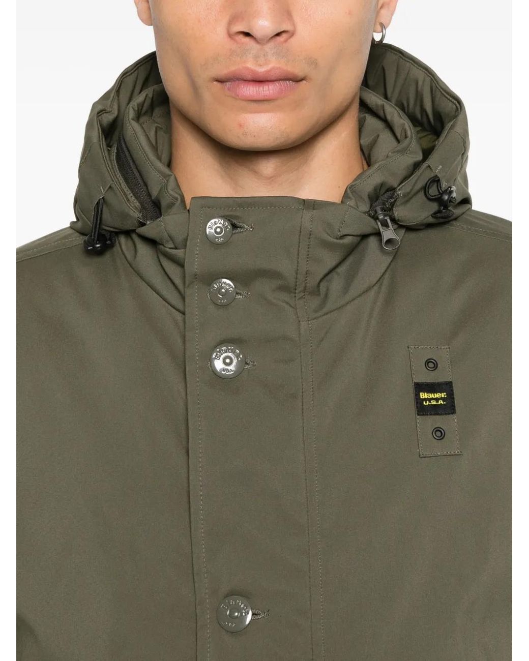 Blauer Green Hooded Button-Fastening Jacket for men
