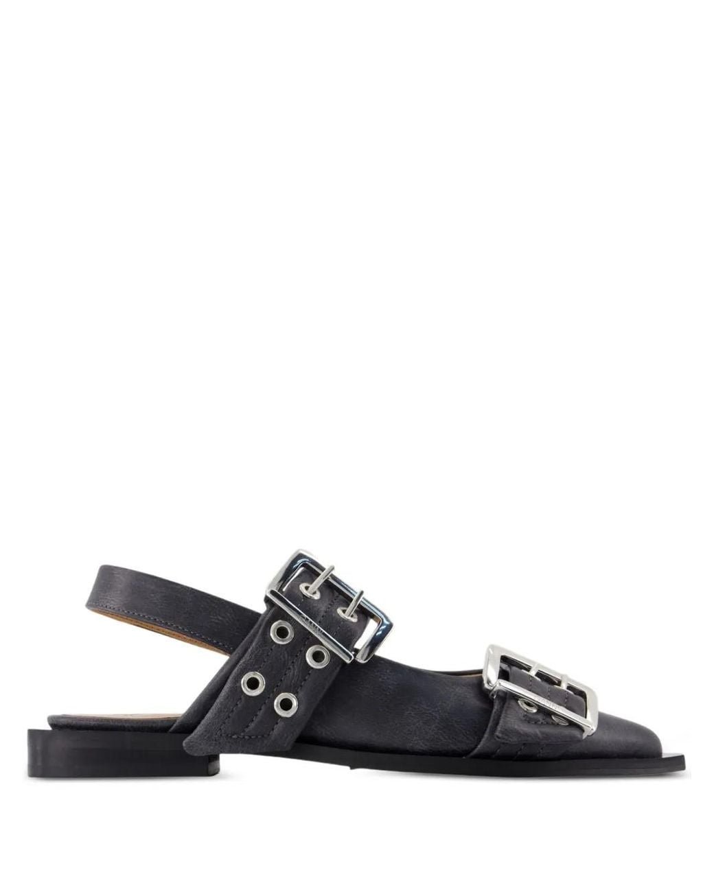 Ganni Black Buckle Pointed-Toe Flats