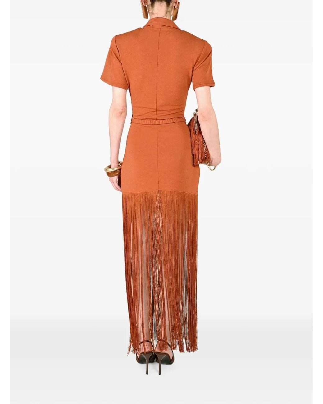 ROWEN ROSE Orange Fringe-Trim Polo Maxi Dress