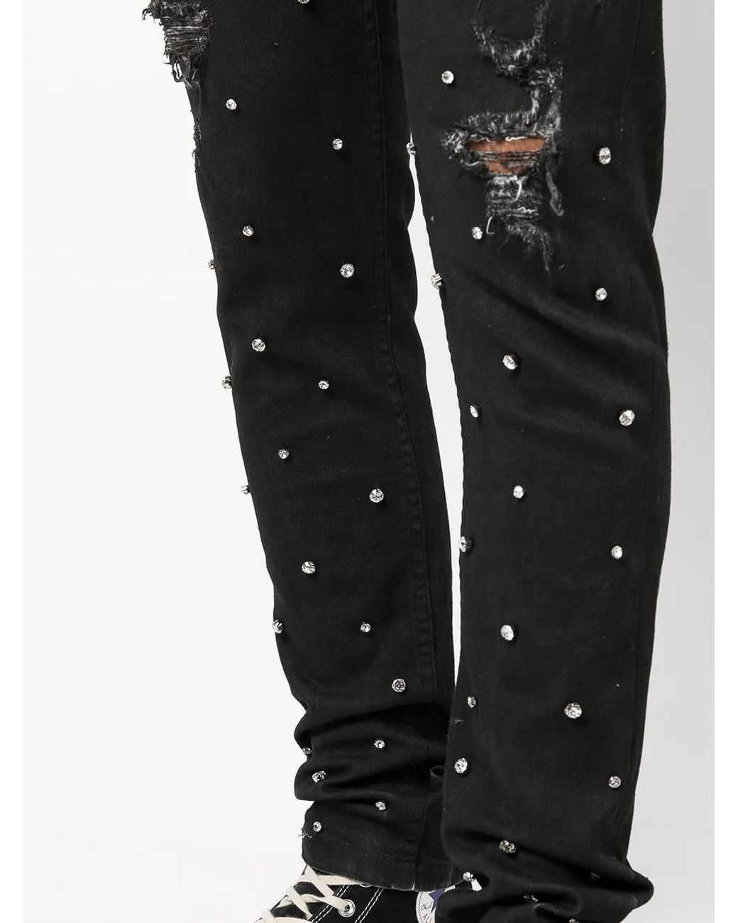 God's Masterful Children Black Cassidy Crystal-Embllished Ripped Jeans for men