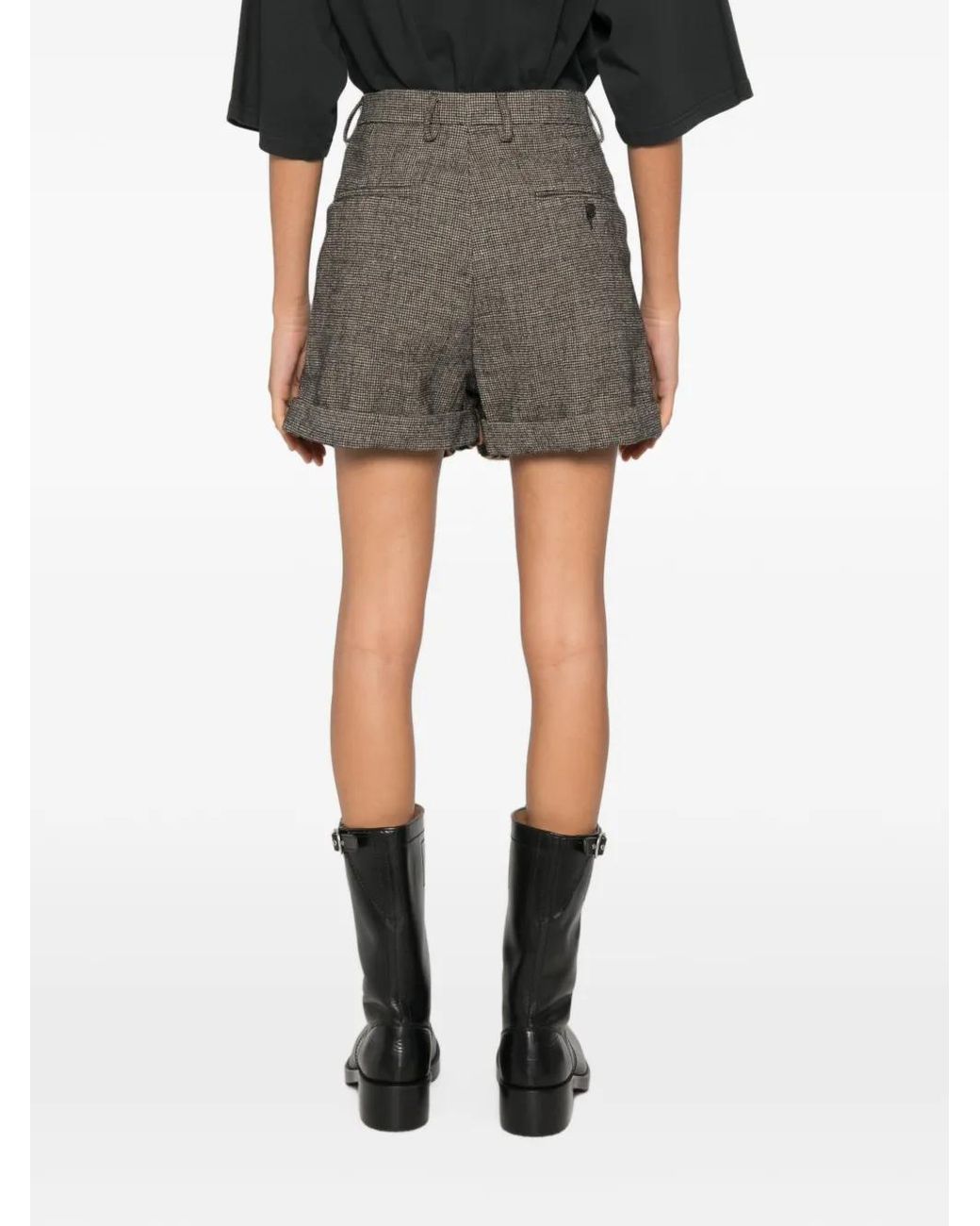 R13 Gray Houndstooth Leopard-Print Shorts