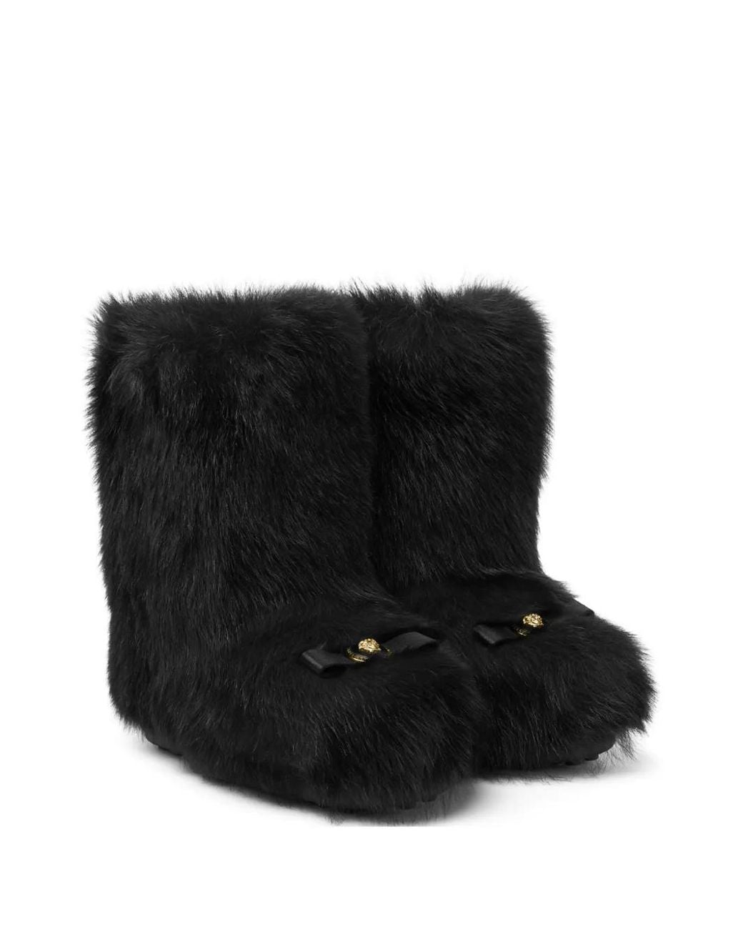 Versace Black Gianni Ribbon Shearling Boots