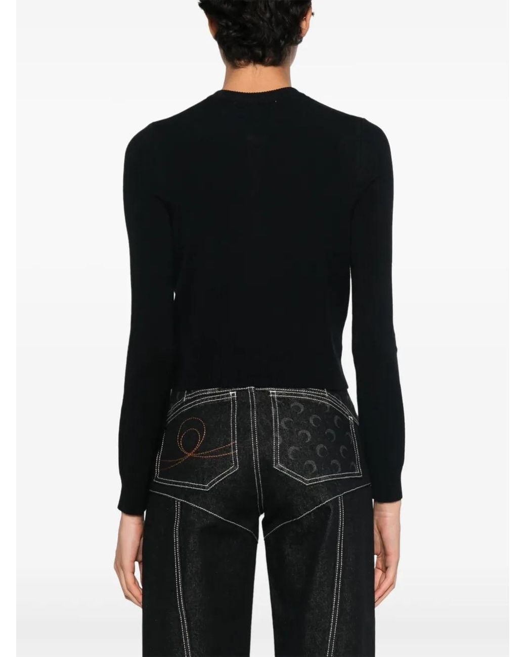 MARINE SERRE Black Fitted Cropped Cardigan With Button-Down Front