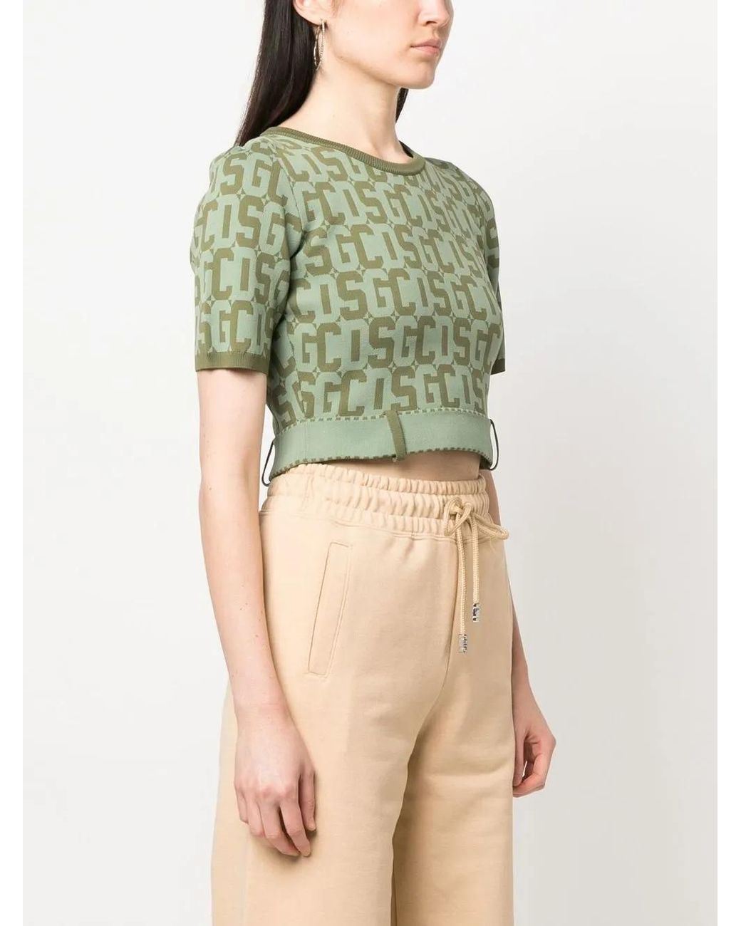Gcds Green Matilda Monogram Cropped Top
