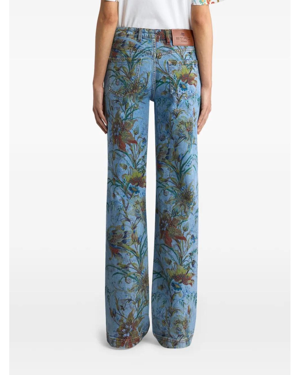 Etro Blue Jean Évasé À Fleurs