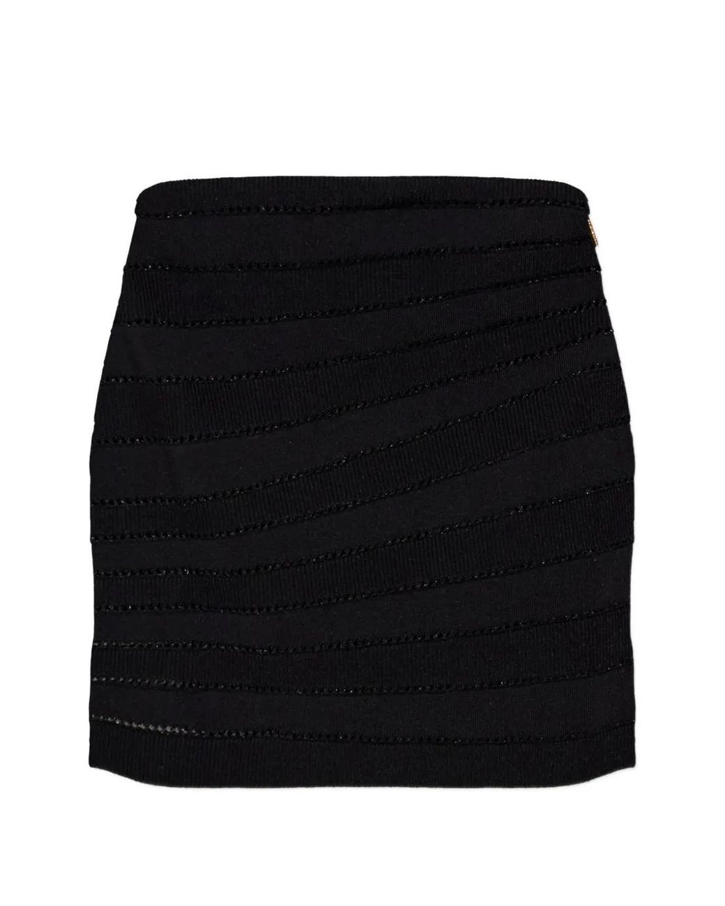 Balmain Black Pointelle-Knit Ribbed Mini Skirt