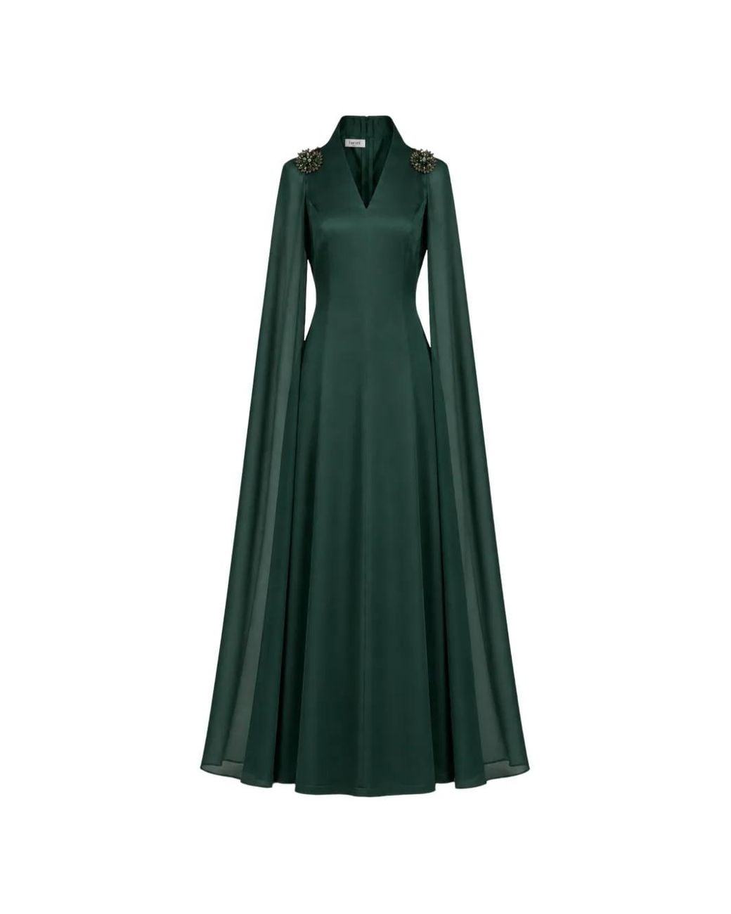 Baruni Green Diala Embellished Cape-Sleeve Maxi Dress