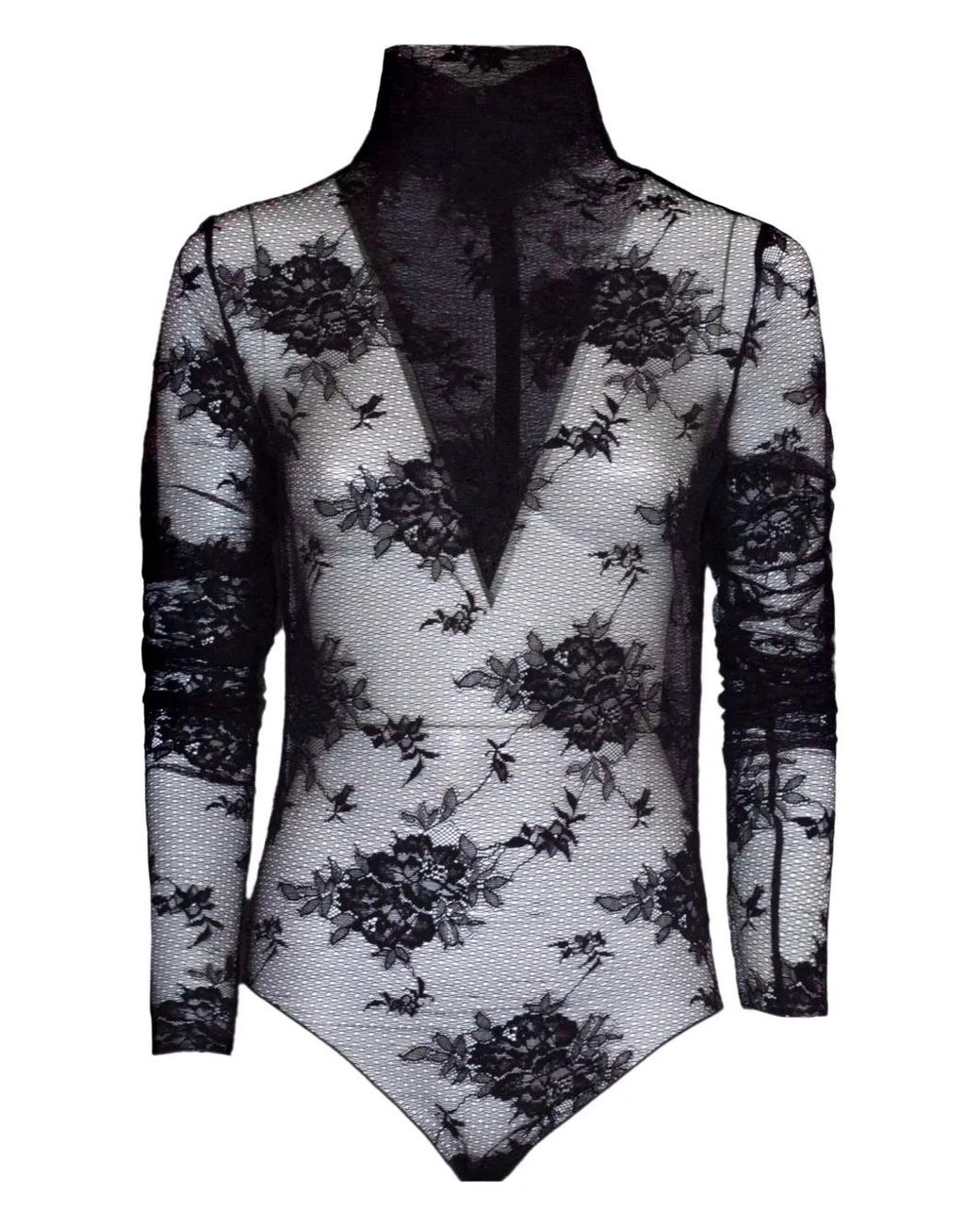 ANDAMANE Black Floral-Embroidered Bodysuit