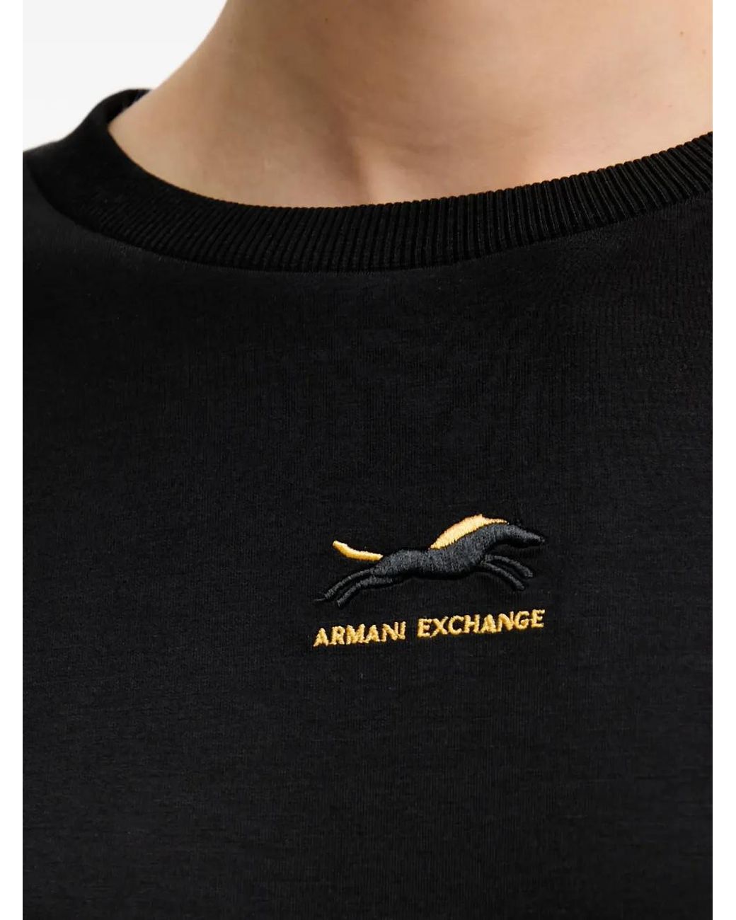 ARMANI EXCHANGE Black Logo-Embroidery Crew-Neck Sweatshirt