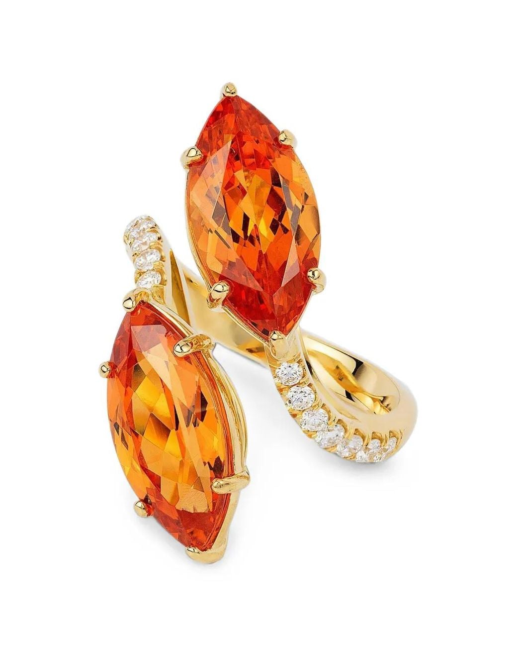 Goshwara Orange Garnet And Diamond Twin Ring