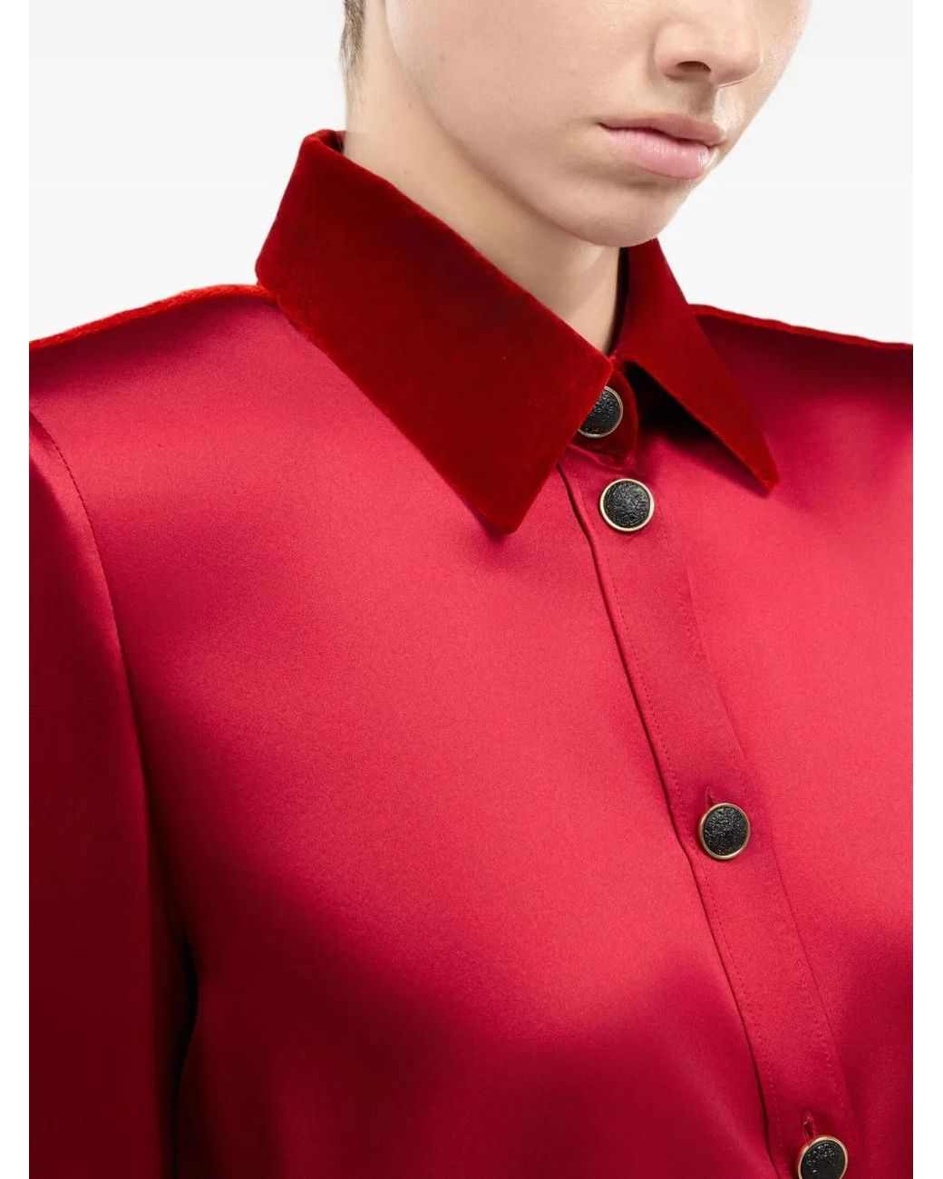 Roberto Cavalli Red Velvet-Insert Silk Shirt