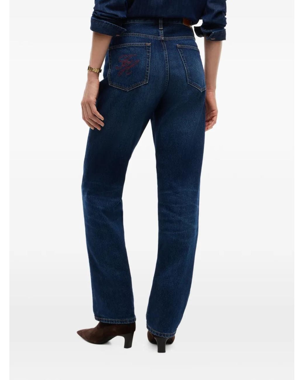Tommy Hilfiger Blue Sarah Logo-Embroidered Straight-Leg Jeans
