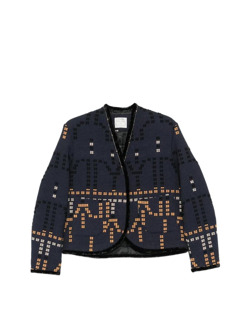 Forte_forte Blue Jacquard Velvet-Trim Jacket