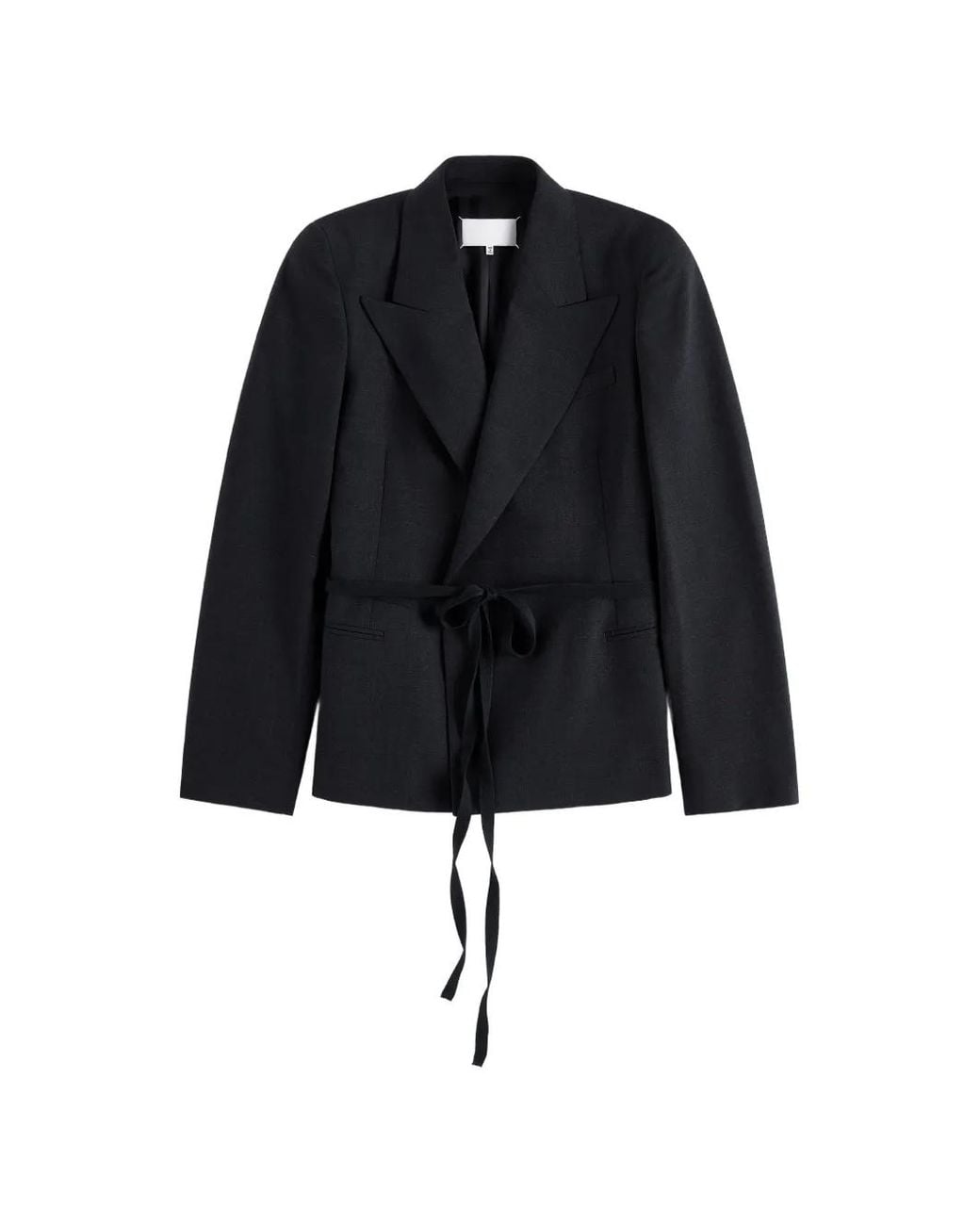 Maison Margiela Black Belted Peak-Lapel Wool Blazer