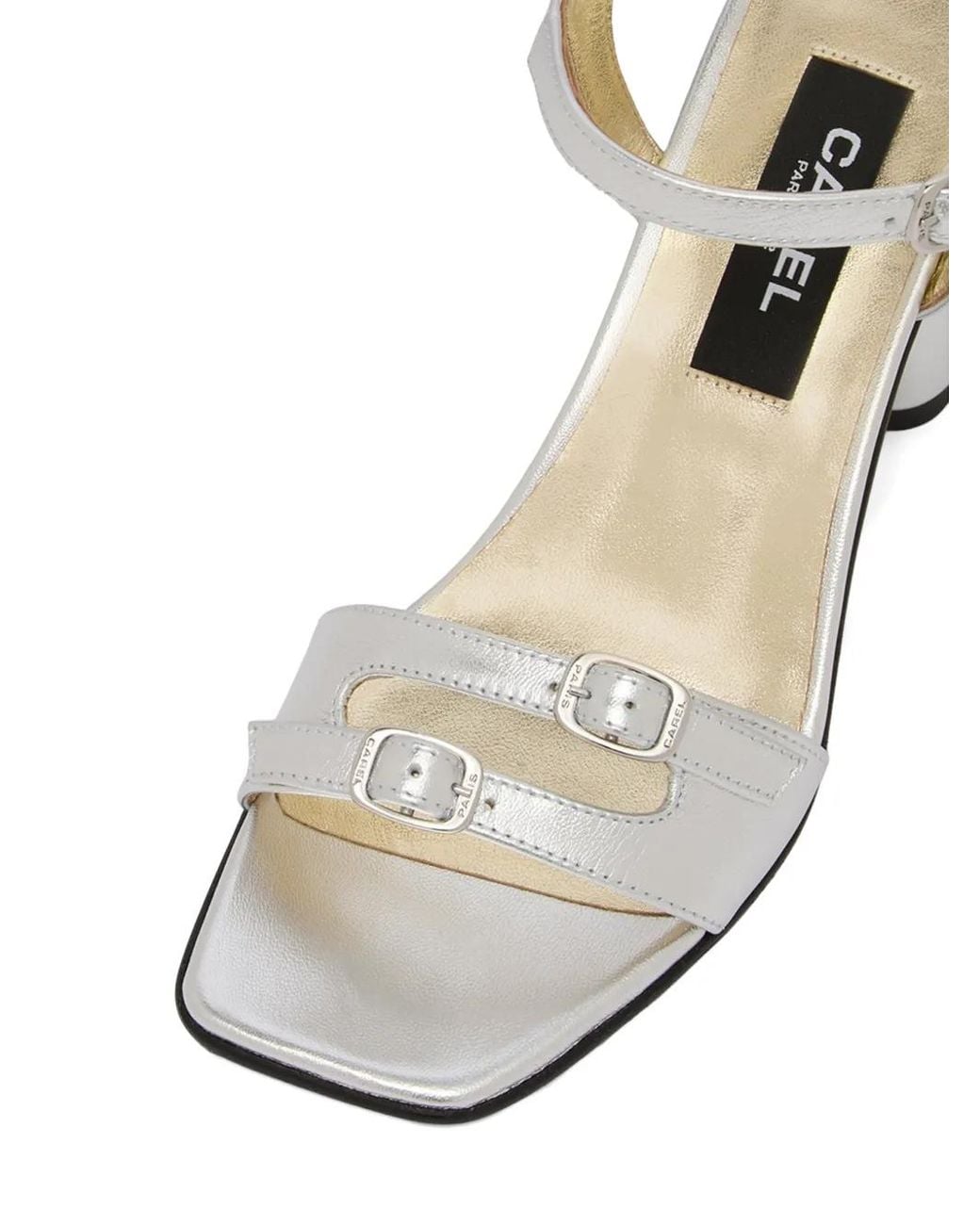 CAREL PARIS White Triple-Strap Block-Heel Sandals