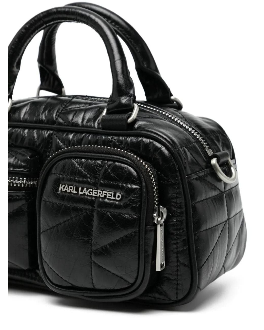 Karl Lagerfeld Black Kkuilt Pockets Sm Bowling Bag