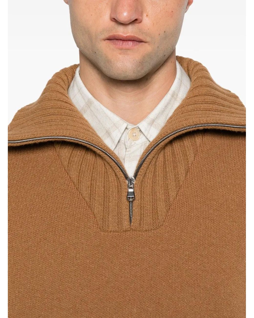 GALLIA Orange Merz Quarter-Zip Ribbed-Trim Sweater for men