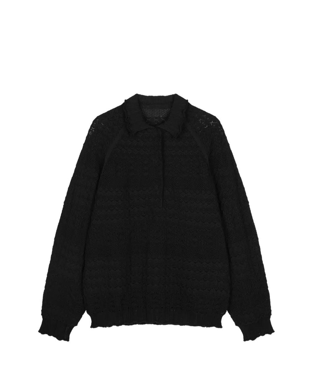 JNBY Black Jacquard-Raglan Polo Top