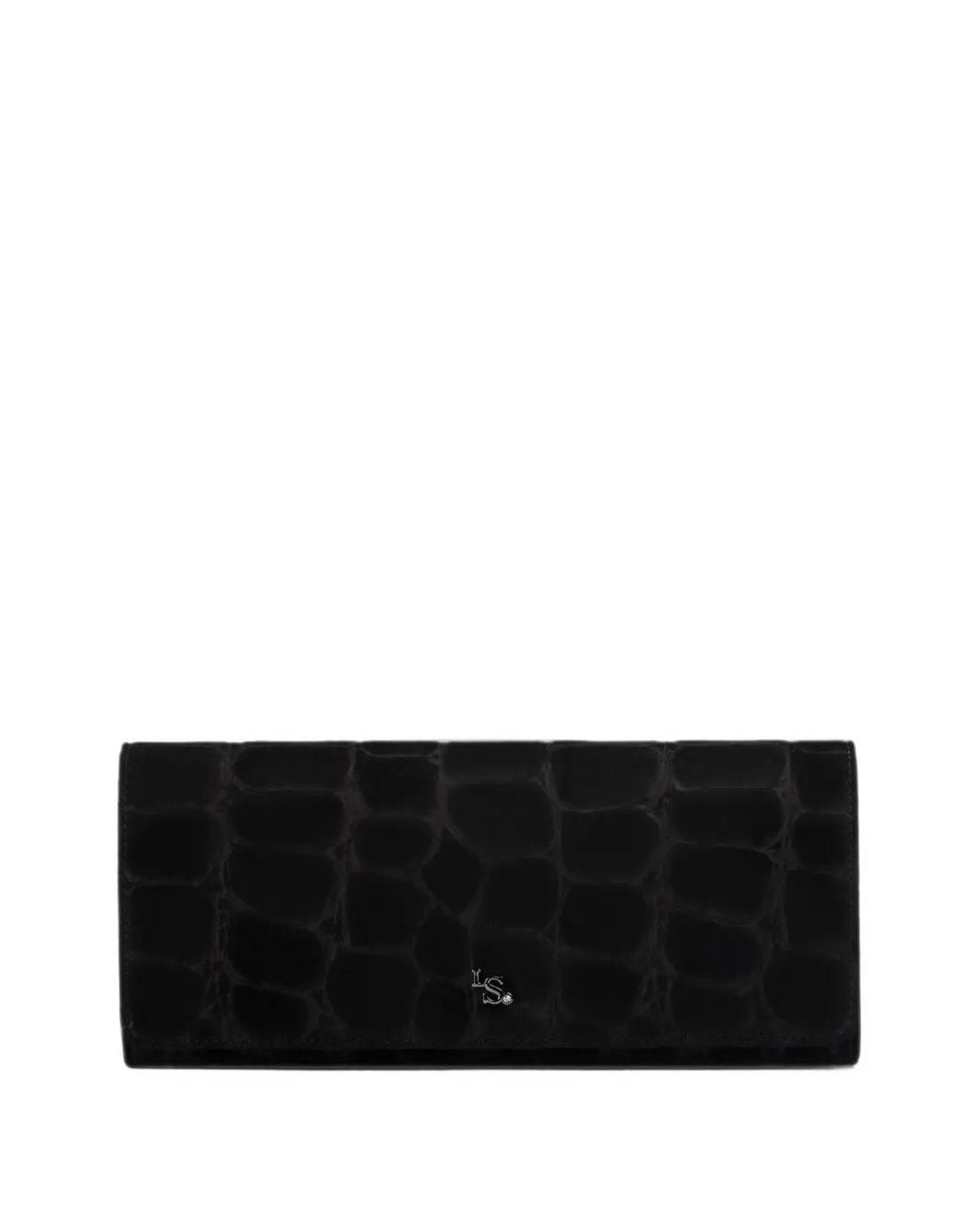 Le Silla Black Crocodile-Effect Suede Clutch Bag
