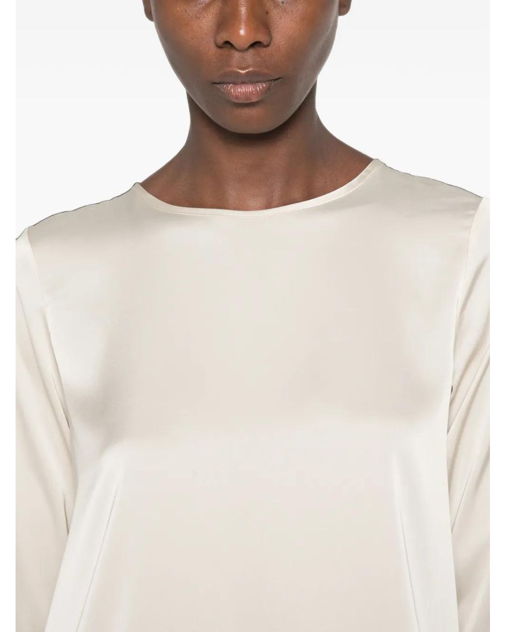 Imperial White Satin-Finish Keyhole-Back Blouse