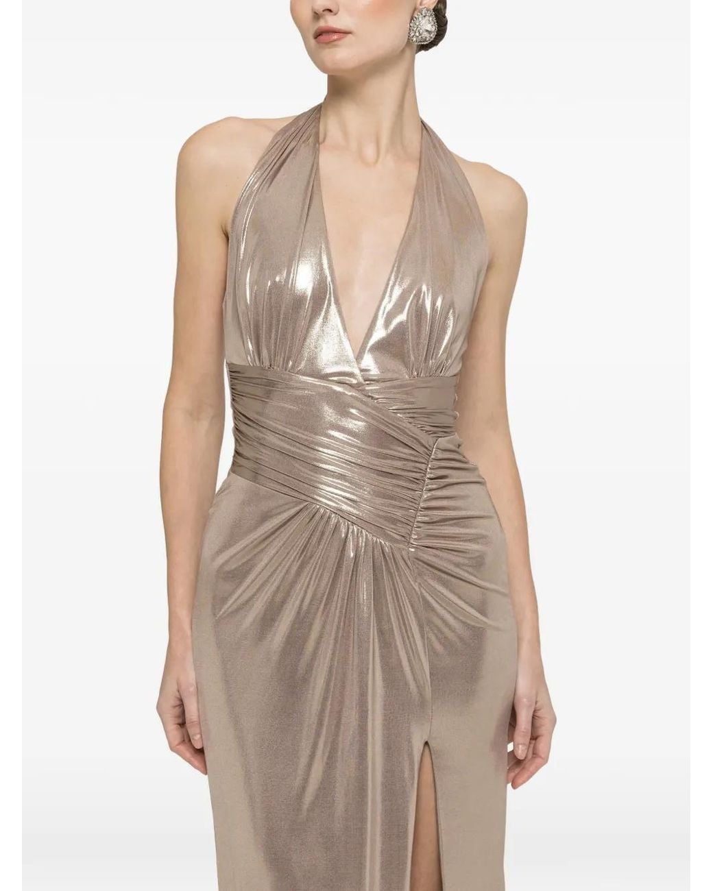 Nissa Natural Backless Split Maxi Dress