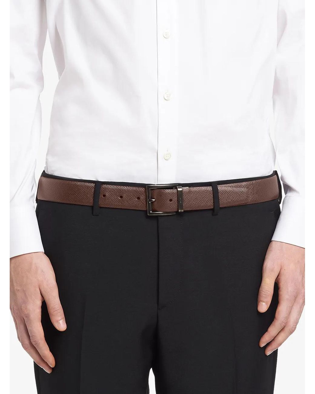 Prada Black Luxury Smooth Calf Leather Belt for men