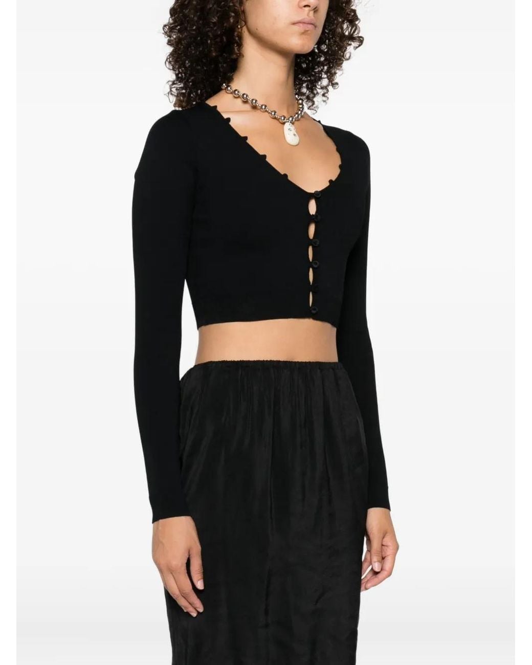 Nanushka Black Button-Front Ruffled Cardigan
