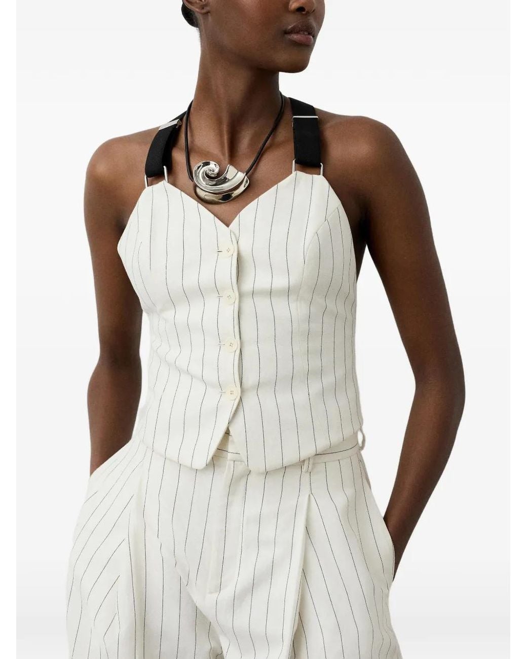 Ralph Lauren White Donella Striped Suspender Bustier Top