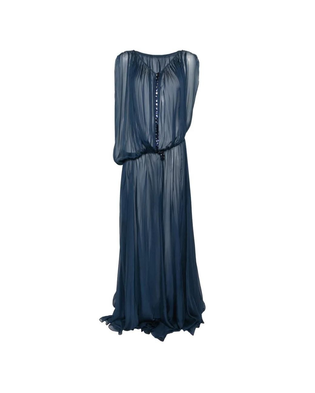 Dunesi Blue Sheer Button-Front Dress