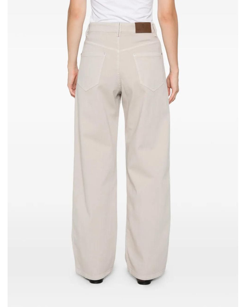Brunello Cucinelli White Logo-Patch Trousers