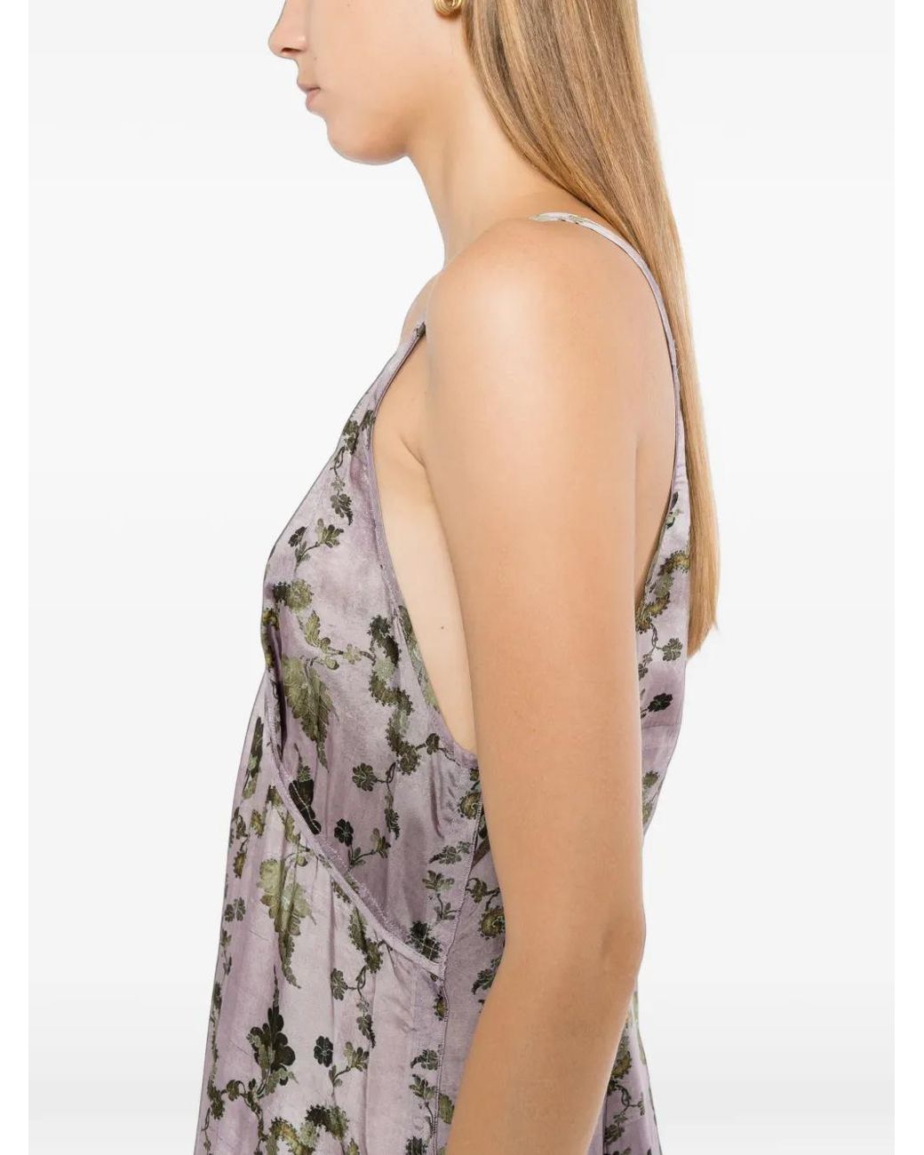 R13 Purple Grunge Floral Slip Dress