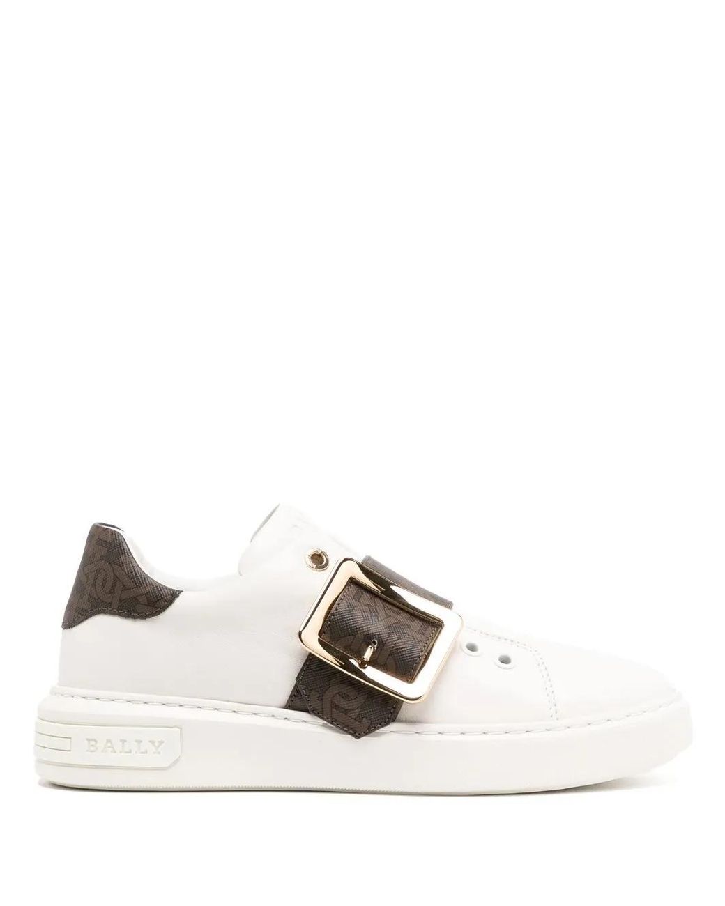 Bally White Monogram-Pattern Buckled Sneakers