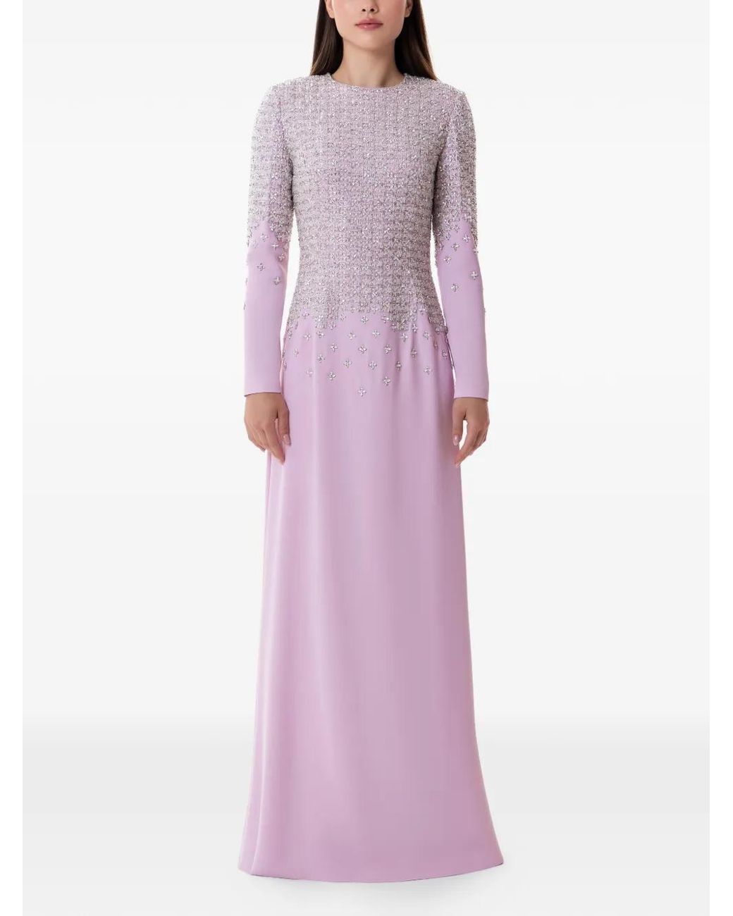 Dina Melwani Purple Crystal-Embellished Maxi Dress