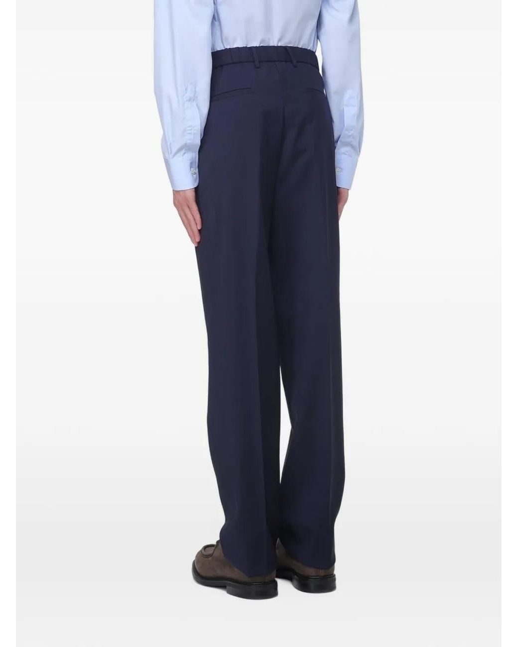 Etro Blue Pressed-Crease Wool Trousers for men