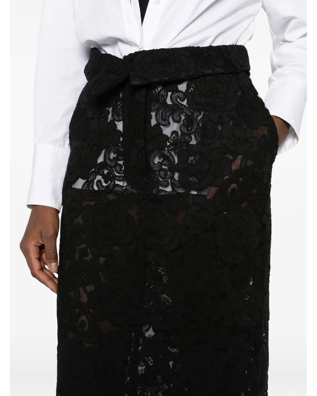 Simone Rocha Black Lace-Embellished Belted Skirt