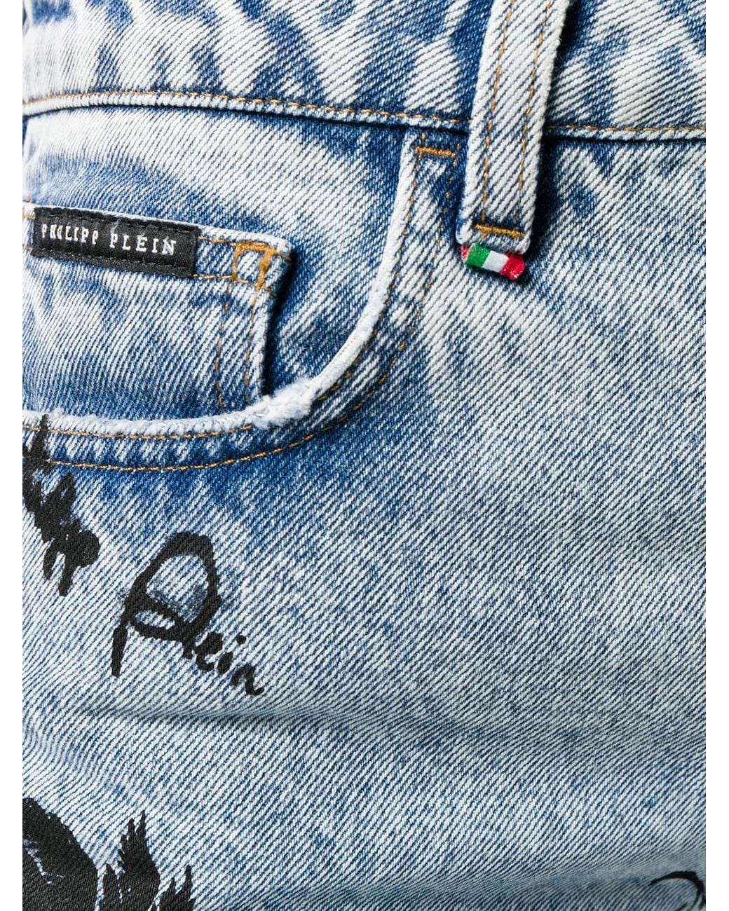 Philipp Plein Blue Printed Boyfriend Jeans