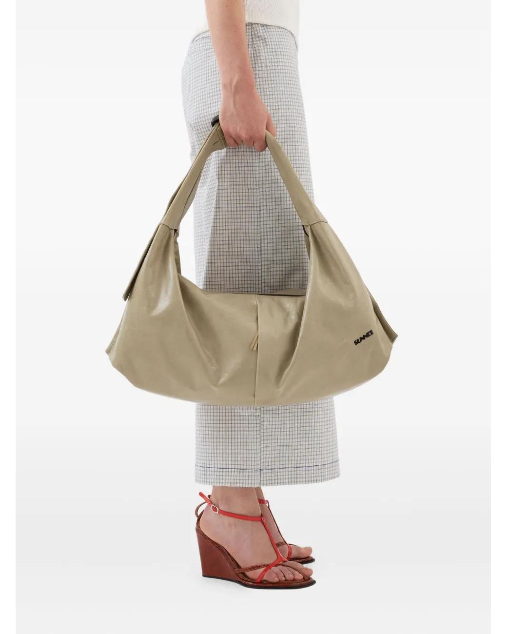 Bolso De Hombro Multitarea De Piel Sunnei de color Natural