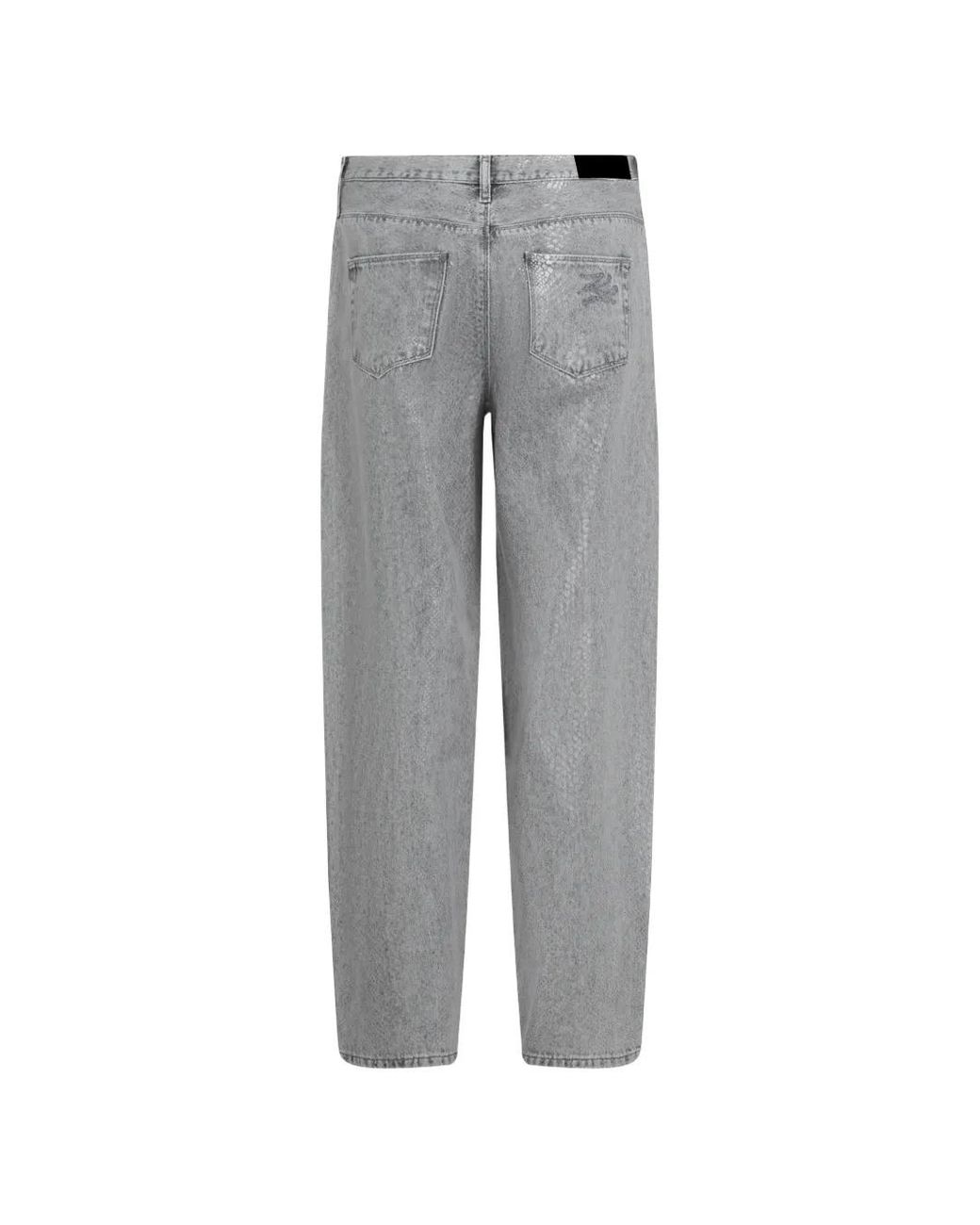 Karl Lagerfeld Gray Coated Python Barrel-Leg Jeans