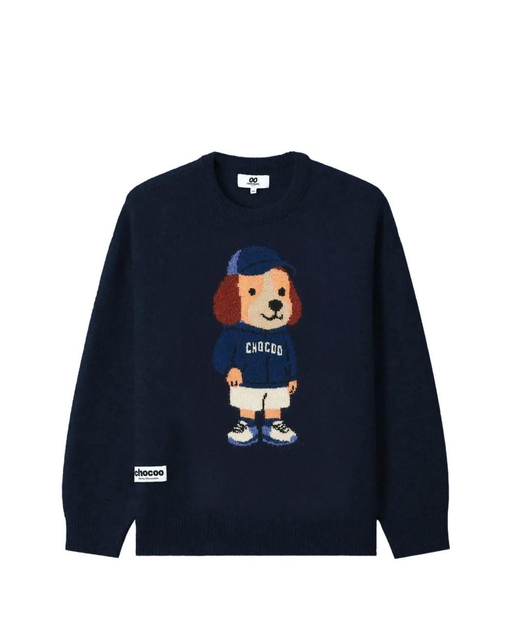 Chocoolate Blue Intarsia-Knit Logo-Patch Sweater for men